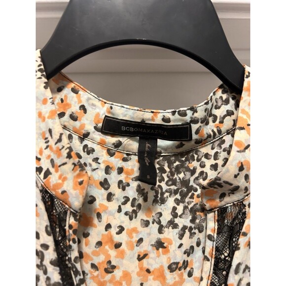 BCBGMaxAzria Libby V-Neck Floral With Lace Stripe Mini Dress Size Small Sheer - Picture 2 of 5